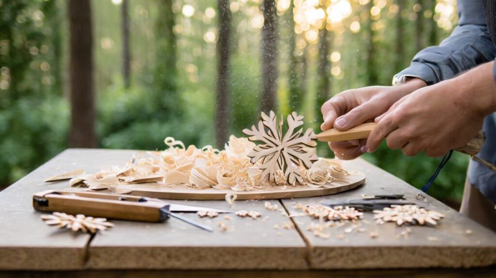 Intricate Wooden Snowflake with a Scroll Saw