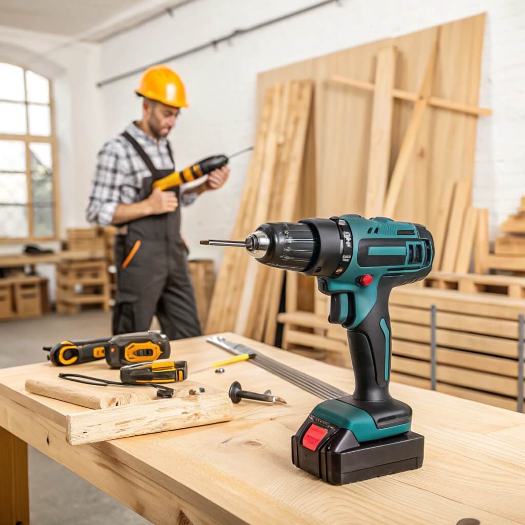 a drill machine holding by a contractor to checking its performance