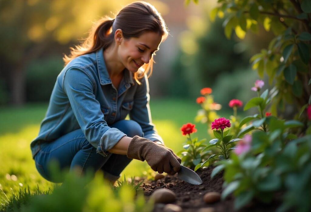 A household woman working with hand tools for gardening
