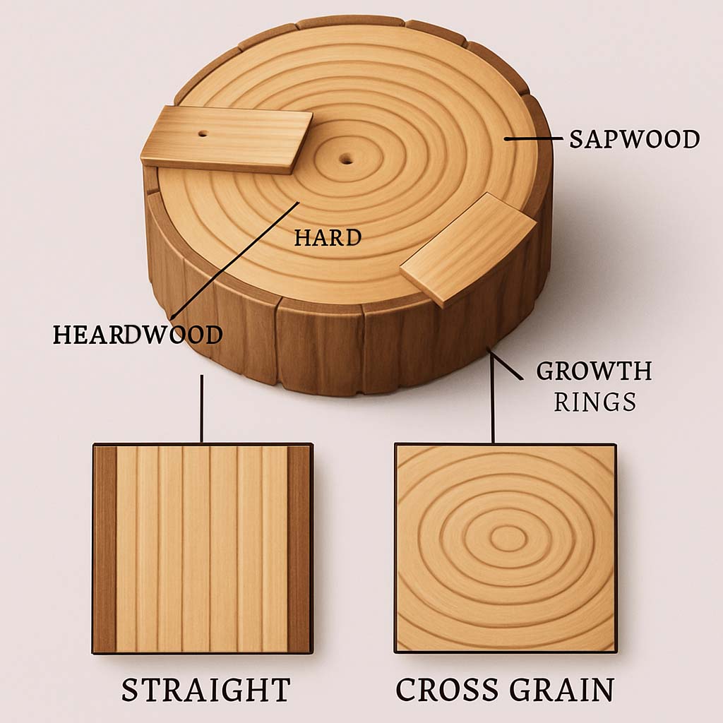 Straight vs cross grain of wood